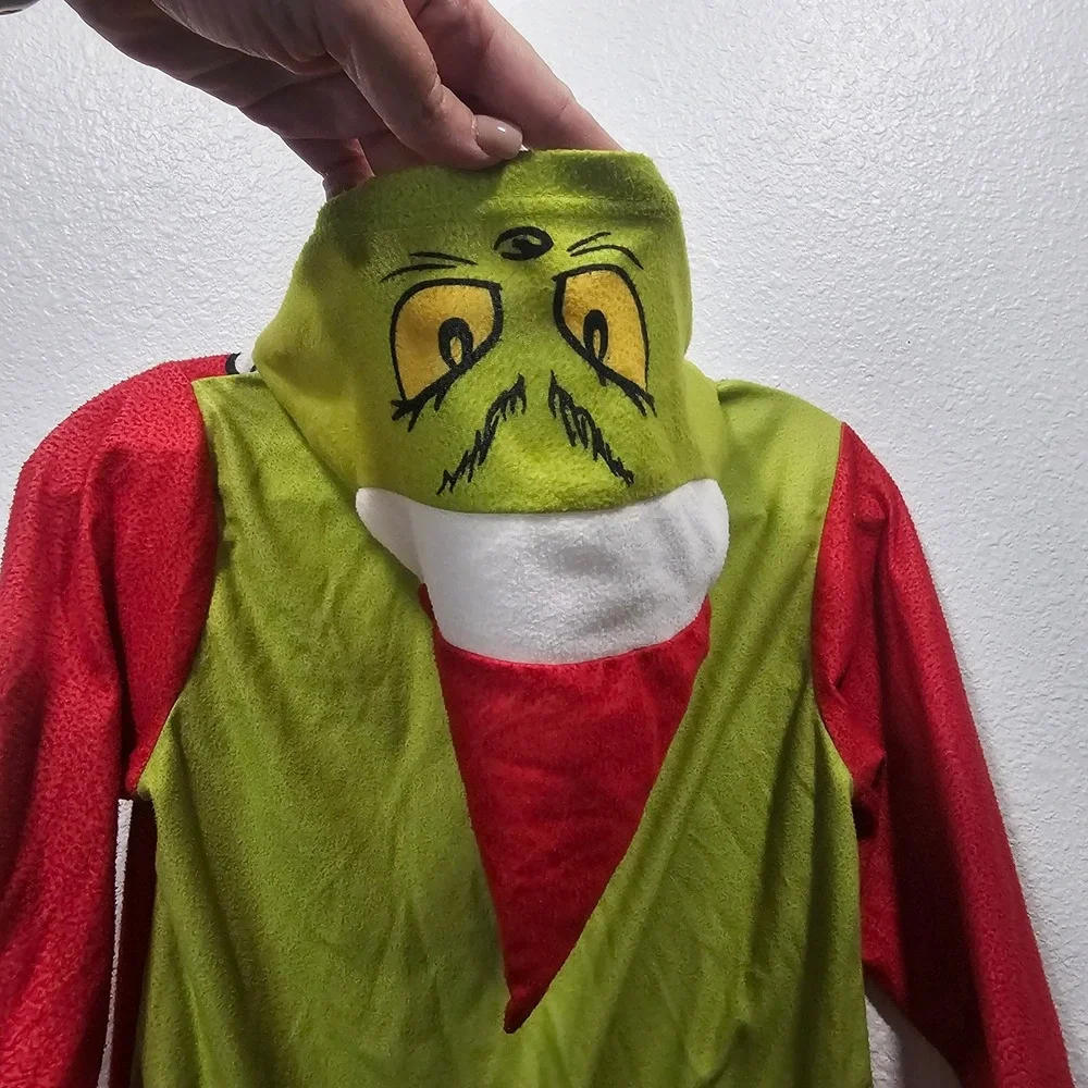 Dr Seuss The Grinch Kids Hooded Union Suit Red Green Fleece Pajamas L 10/12